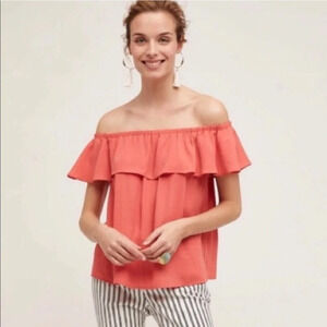 Anthropologie Maeve Off Shoulder Ruffle Islander Top Coral Size XS